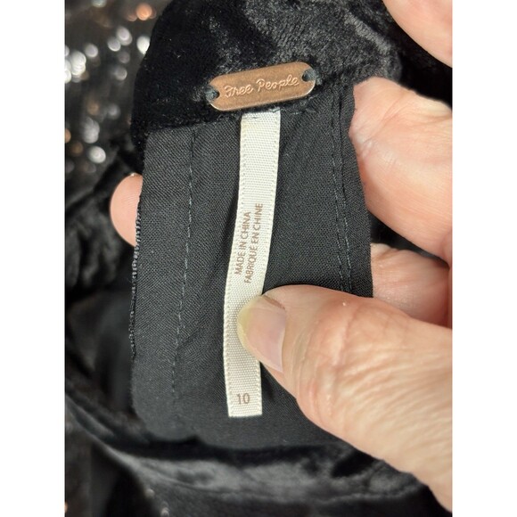 Free People Film Noir Sequin Mini Dress Black Size 10 Backless Cut Out Plunge - Picture 3 of 10